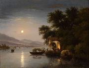 Giuseppe Canella Seenlandschaft bei Mondschein oil painting